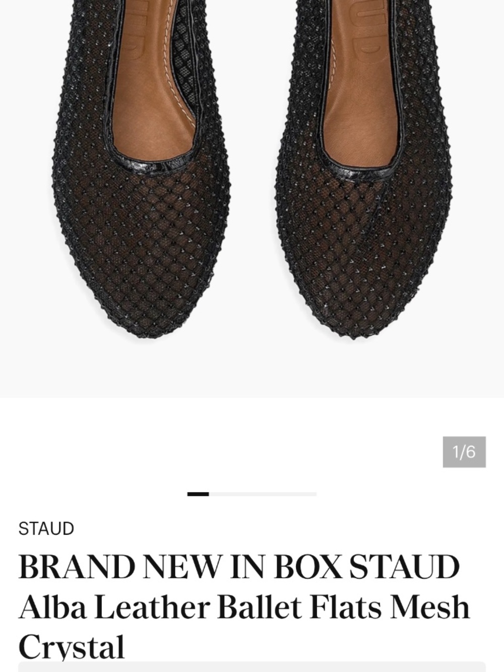 BRAND NEW IN BOX STAUD Alba Leather Ballet Flats Mesh Crystal